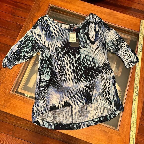 NEW Cynthia Rowley 1XL Top Tunic Animal Print Blue White NEW - Picture 2 of 13